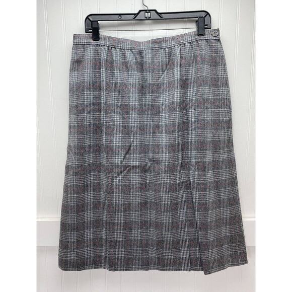 Vintage Pendleton Wool Midi Skirt 16 Gray Glen Plaid Houndstooth See Measurement - Picture 1 of 9